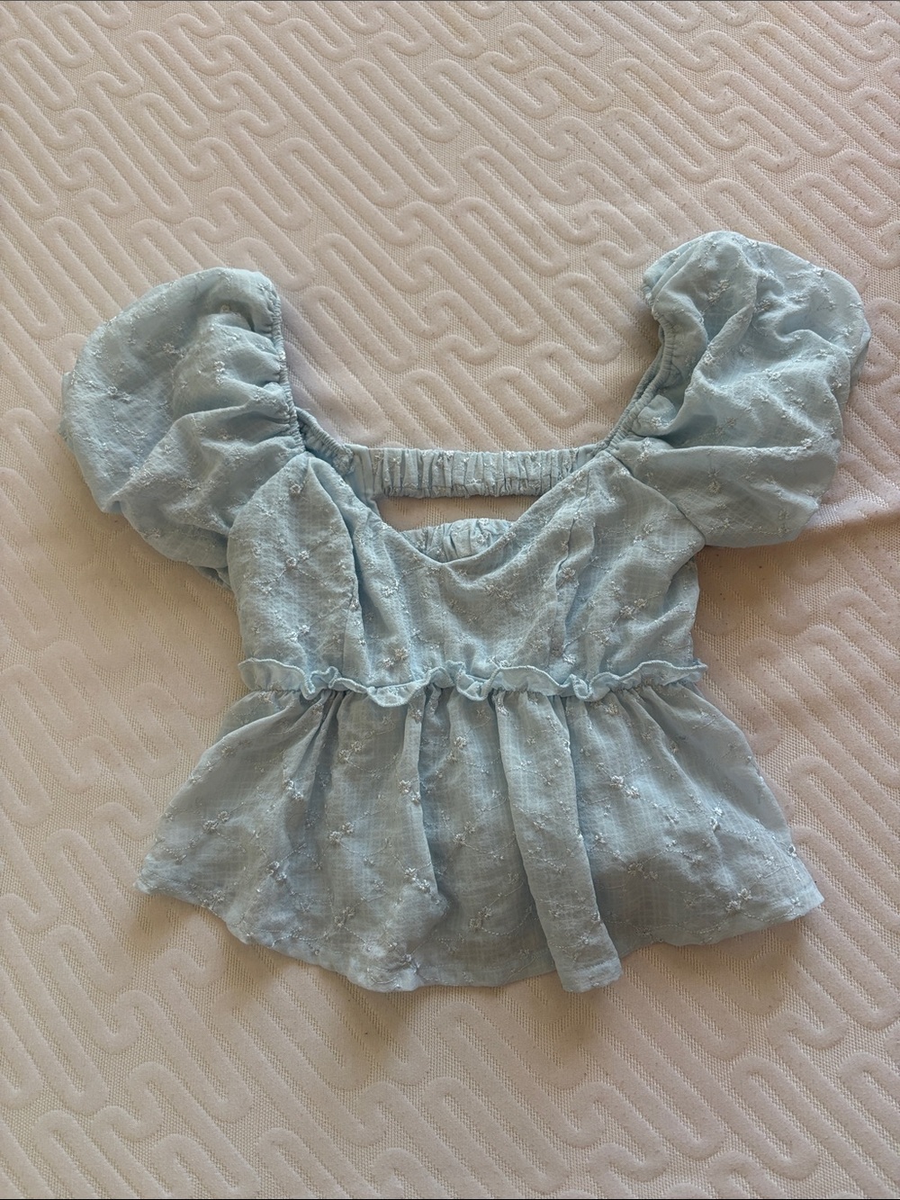Trixxi Light Blue Puff Sleeve Peplum Blouse